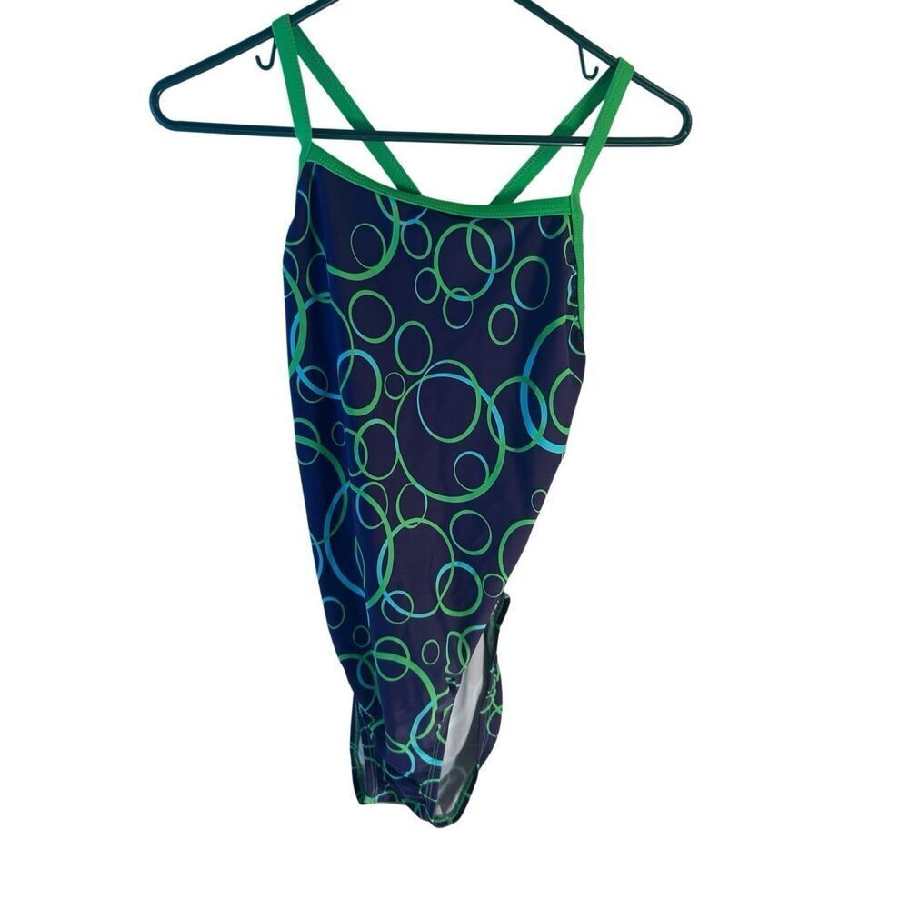 Waterproof swimsuit size 10 blue green circles rn#93411 size 36